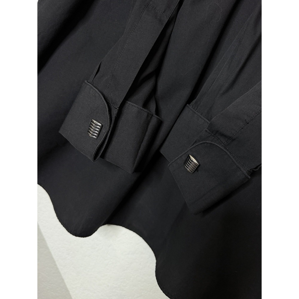 Stacy Adams Mens Dress Shirt 17 34/35 Black French Cuff Hidden Button Formal - Picture 10 of 11